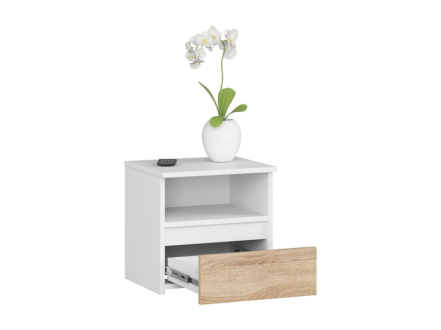 Comodino AKORD CL1 Bianca 40 cm 1 cassetto inserto frontale Sonoma Quercia 40x35x40 cm