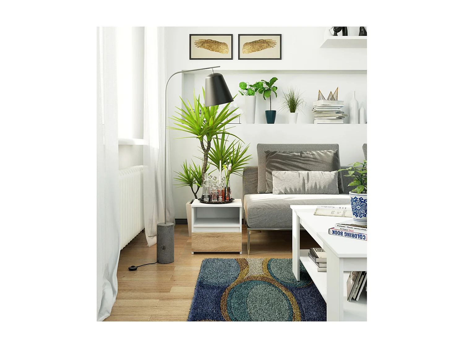 Comodino AKORD CL1 Bianca 40 cm 1 cassetto inserto frontale Sonoma Quercia 40x35x40 cm