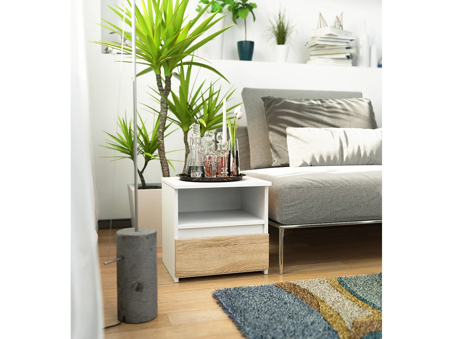 Comodino AKORD CL1 Bianca 40 cm 1 cassetto inserto frontale Sonoma Quercia 40x35x40 cm