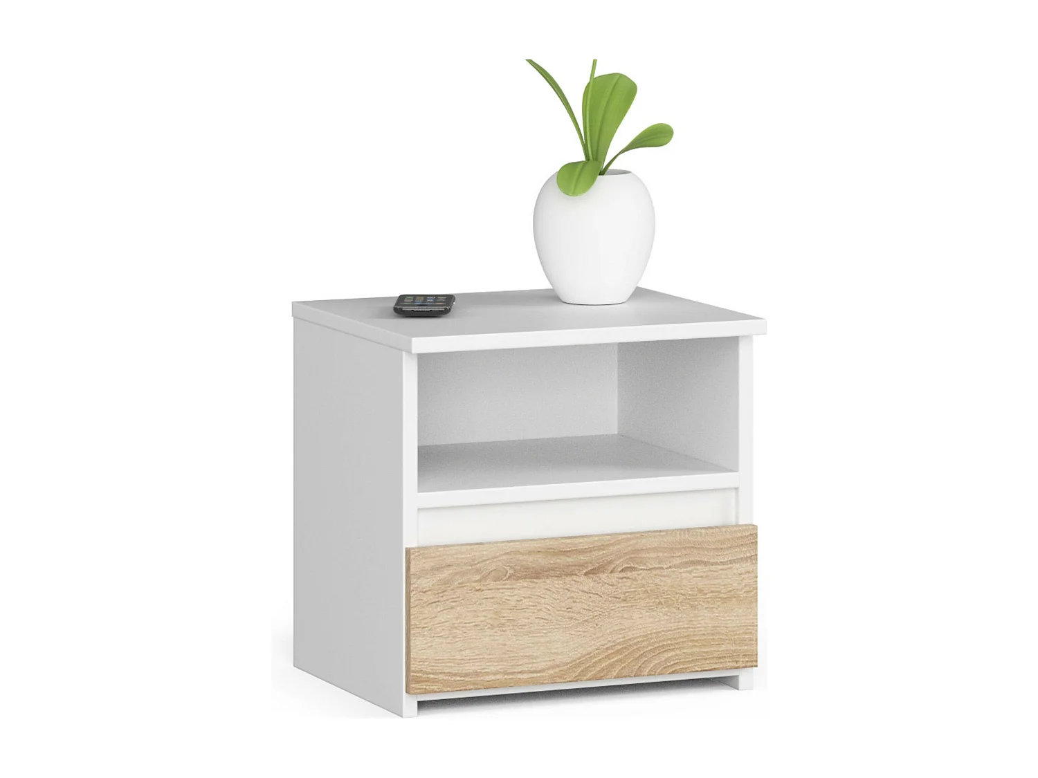 Nachtkastje CL1 met 1 Lade / AKORD Furniture Factory / Wit – Sonoma Eik / 40 x 40 x 35 cm
