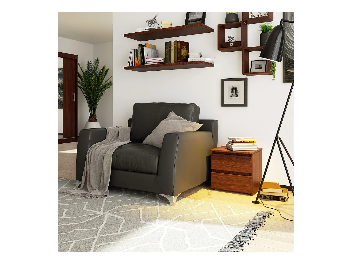 Nachttisch in minimalistischer Optik AKORD CL2 in der Farbe Wenge mit 2 Schubladen B40 x H40 x T35 cm