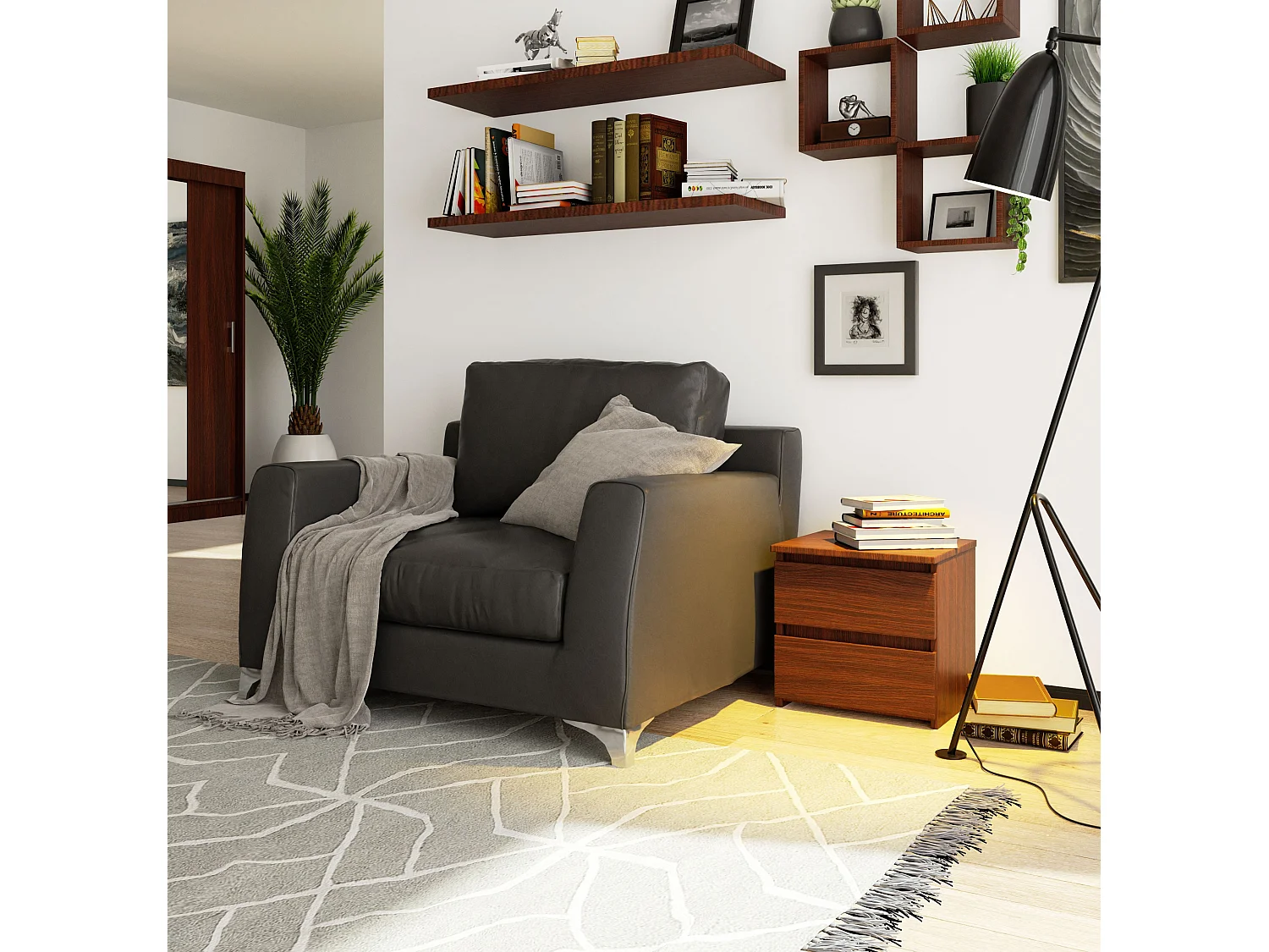 Table de chevet AKORD CL2 Wengé 40 cm 2 tiroirs façade Wengé 40x35x40 cm