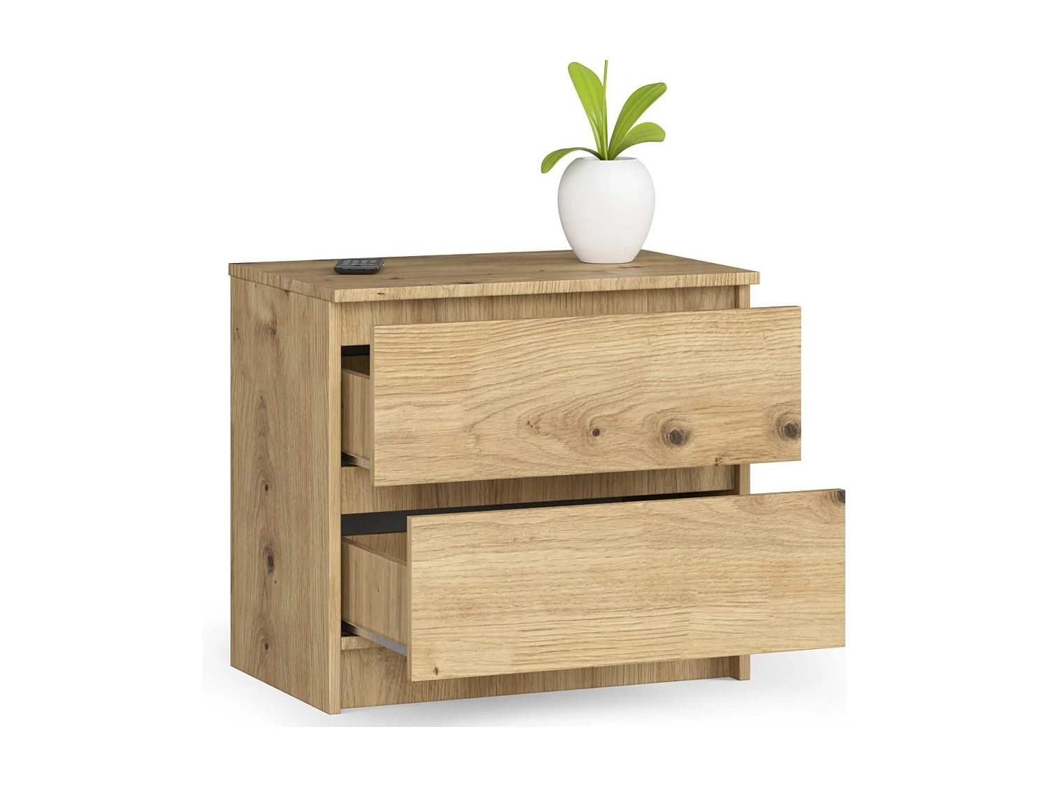 Artisan Eiken Ladeblok - 2 Lades, 60cm Breed - Zelfbouwmeubel met ABS Afwerking en Veiligheidsblokkering