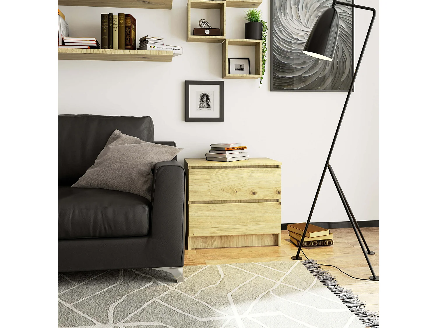 Artisan Eiken Ladeblok - 2 Lades, 60cm Breed - Zelfbouwmeubel met ABS Afwerking en Veiligheidsblokkering