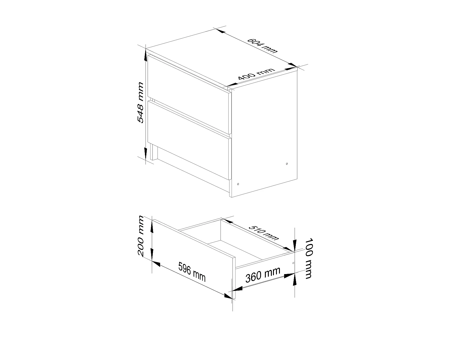 Table de chevet AKORD K60 Chêne Artisan 60 cm 2 tiroirs façade Chêne Artisan 60x40x55 cm