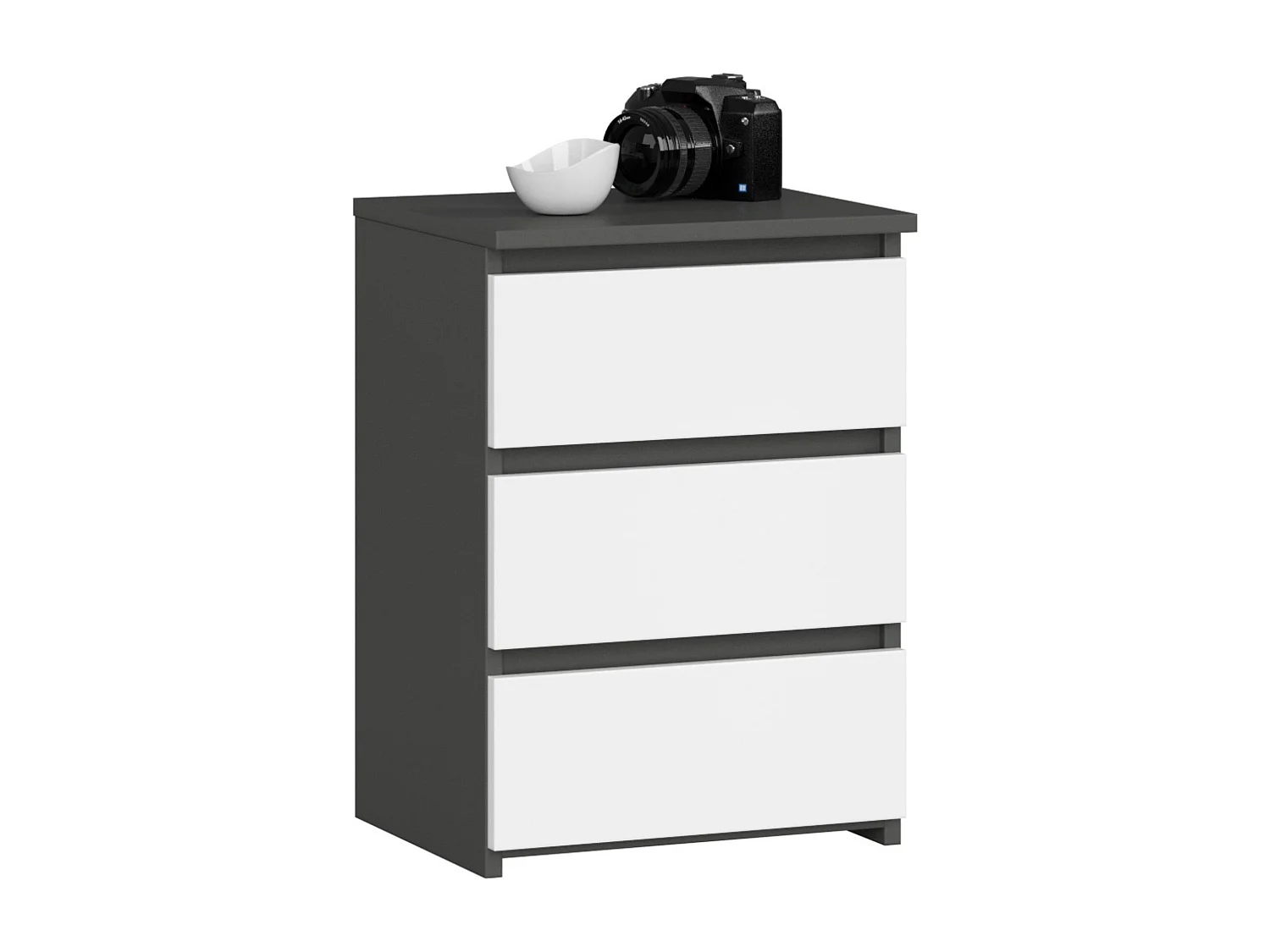 Szafka nocna AKORD CL3 Grafit Szary 40 cm 3 szuflady kolor Biały mat 40x35x57 cm