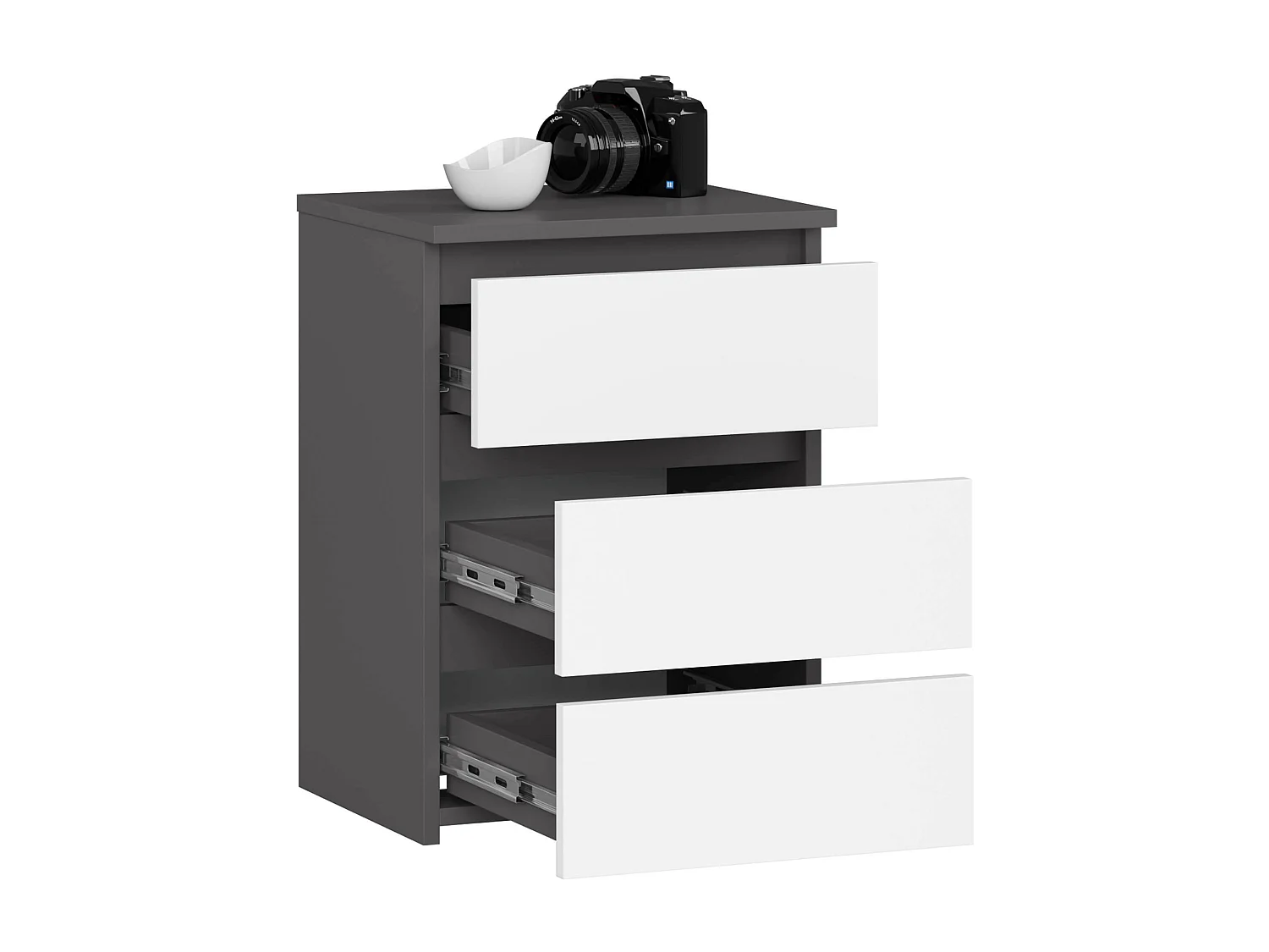 Szafka nocna AKORD CL3 Grafit Szary 40 cm 3 szuflady kolor Biały mat 40x35x57 cm