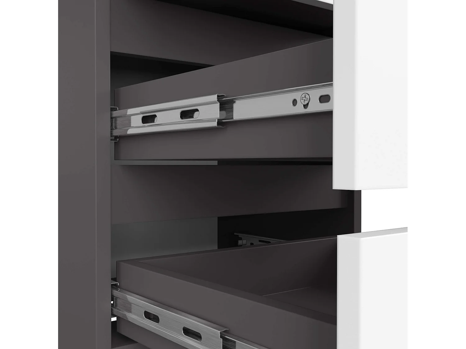 Table de chevet AKORD CL3 Gris Graphite 40 cm 3 tiroirs façade Blanche 40x35x57 cm