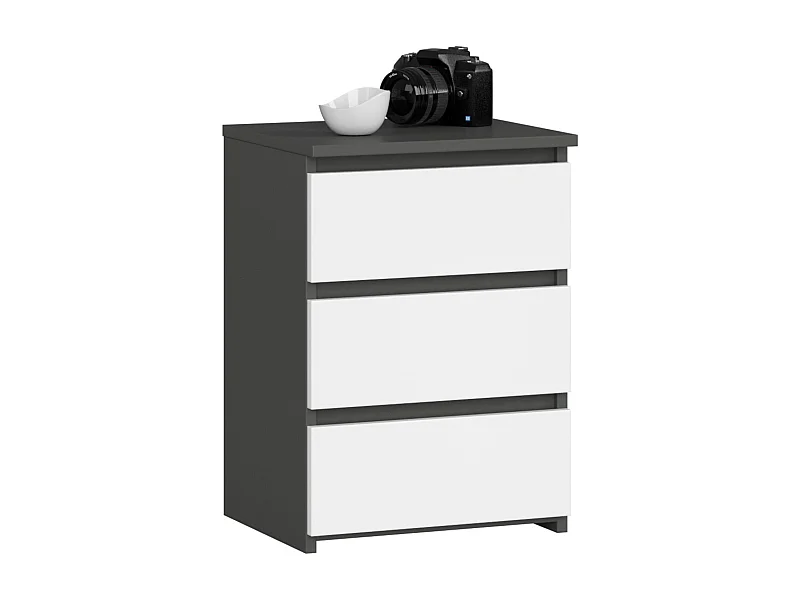 Nachtkastje CL3/40 met 3 Lades / AKORD Furniture Factory / Grafietgrijs - Wit / 40 x 57 x 35 cm