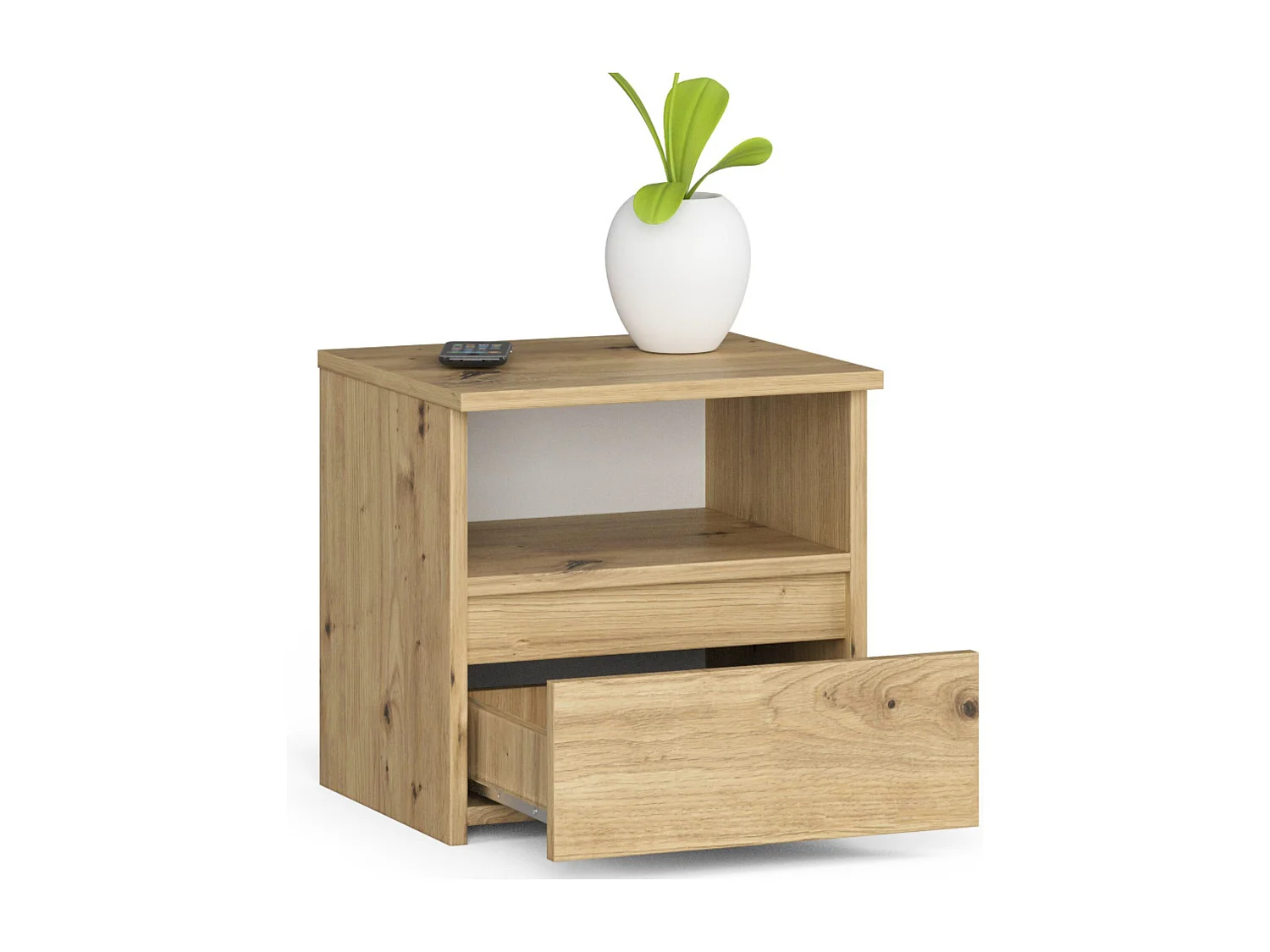 Artisan Eiken Nachtkastje – Compacte 1 Lade Opbergruimte, Zelf Montage, ABS Afwerking