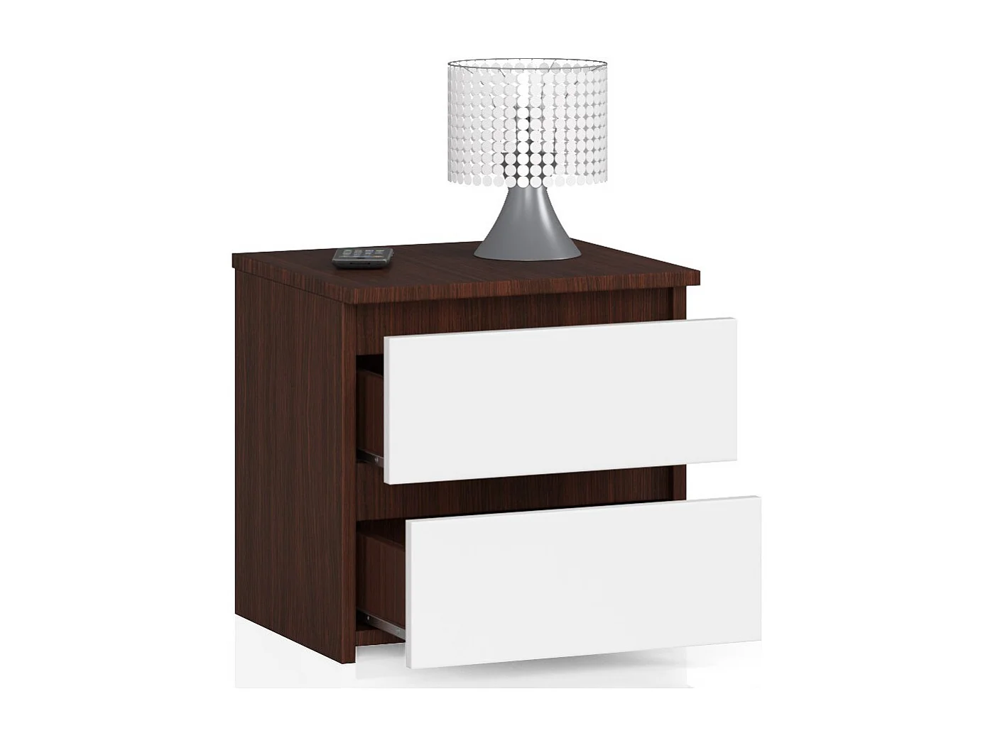 Table de chevet AKORD CL2 Wengé 40 cm 2 tiroirs façade Blanche 40x35x40 cm