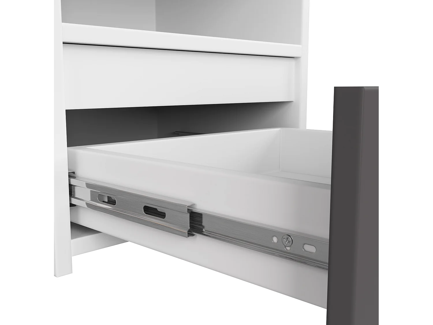 Nachttisch in minimalistischer Optik AKORD CL1 in der Farbe Weiß Schublade Front Graphitgrau B40 x H40 x T35 cm
