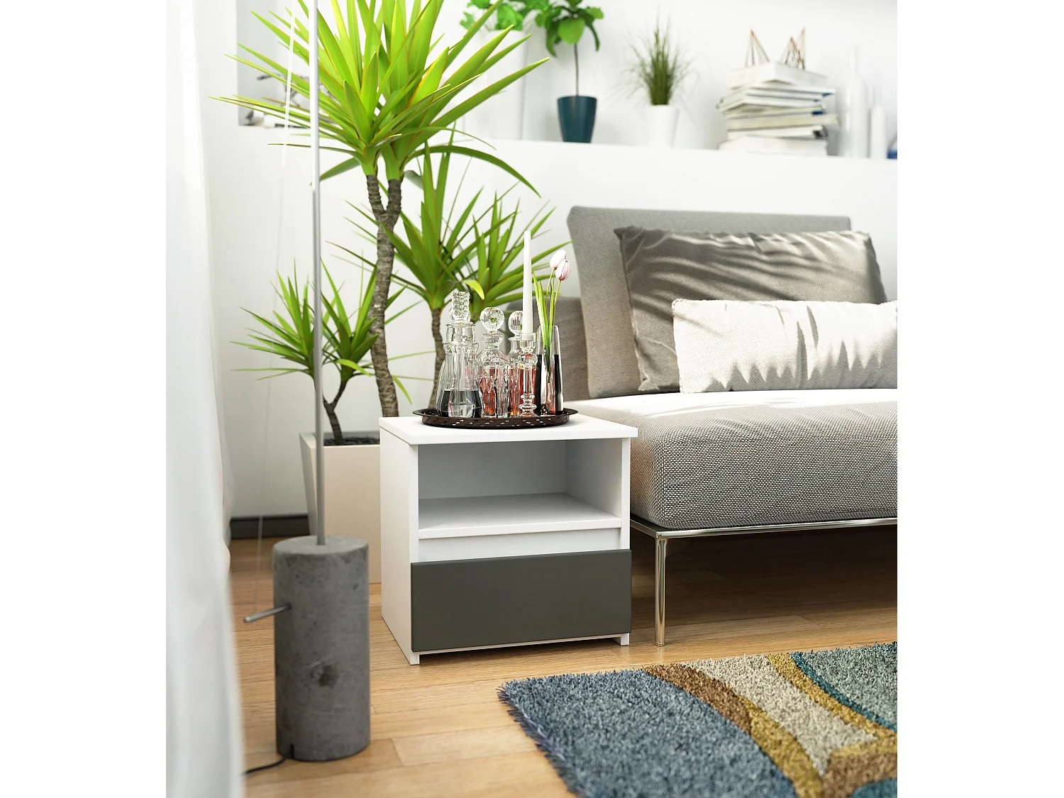 Szafka nocna AKORD CL1 Biała 40 cm 1 szuflada kolor Grafit Szary mat 1 półka 40x35x40 cm