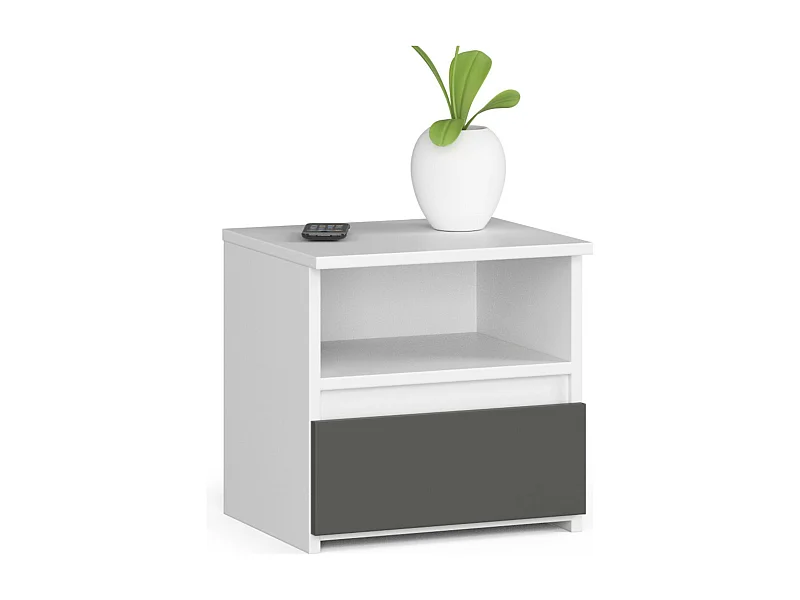 Table de chevet AKORD CL1 Blanche 40 cm 1 tiroir façade Gris Graphite 1 étagère 40x35x40 cm