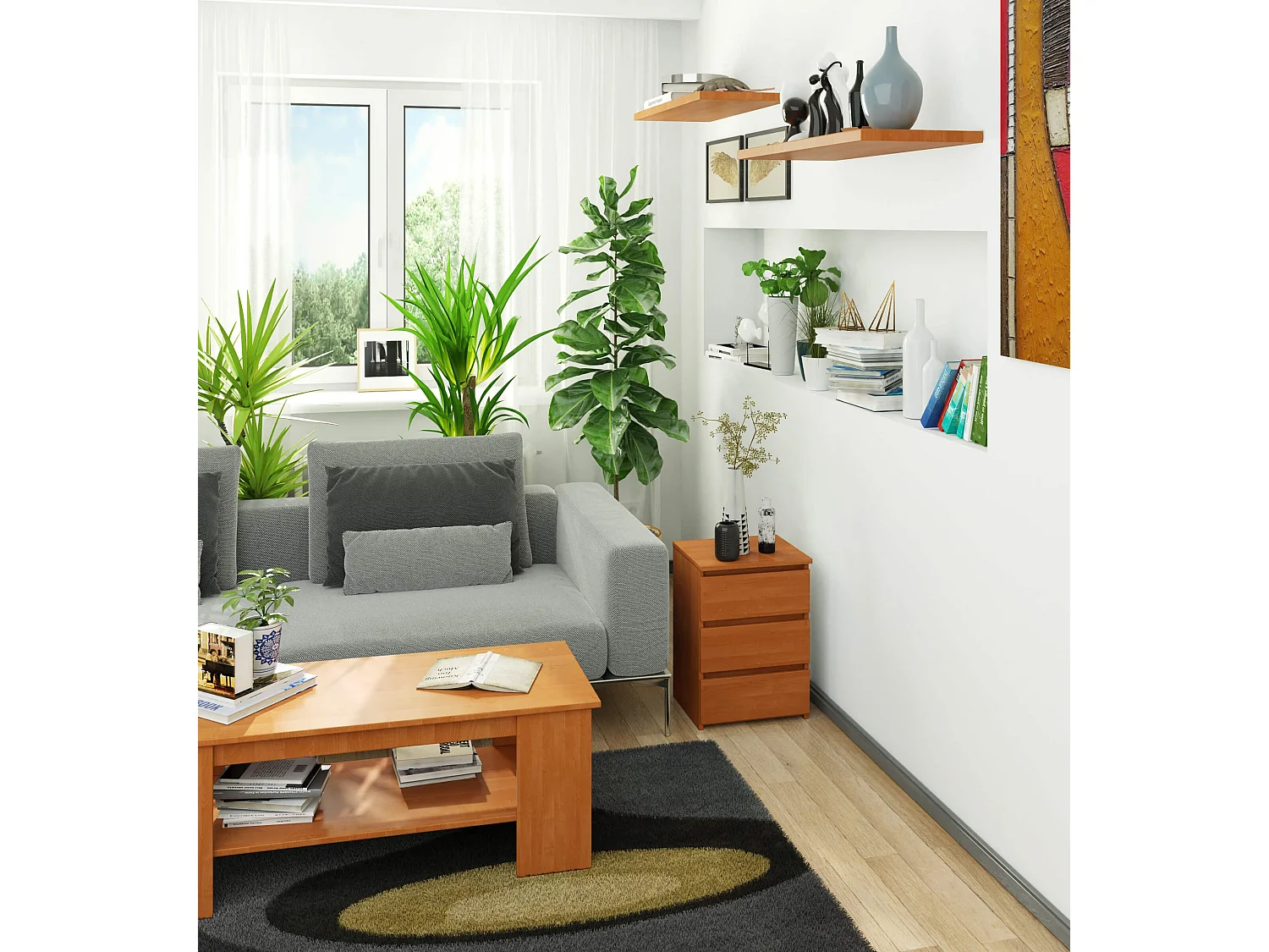 Table de chevet AKORD CL3 Aulne 40 cm 3 tiroirs façade Aulne 40x35x57 cm