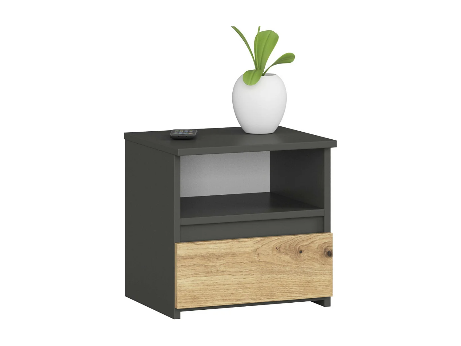 Nachtkastje CL1 met 1 Lade / AKORD Furniture Factory / Grafietgrijs - Eiken / 40 x 40 x 35 cm