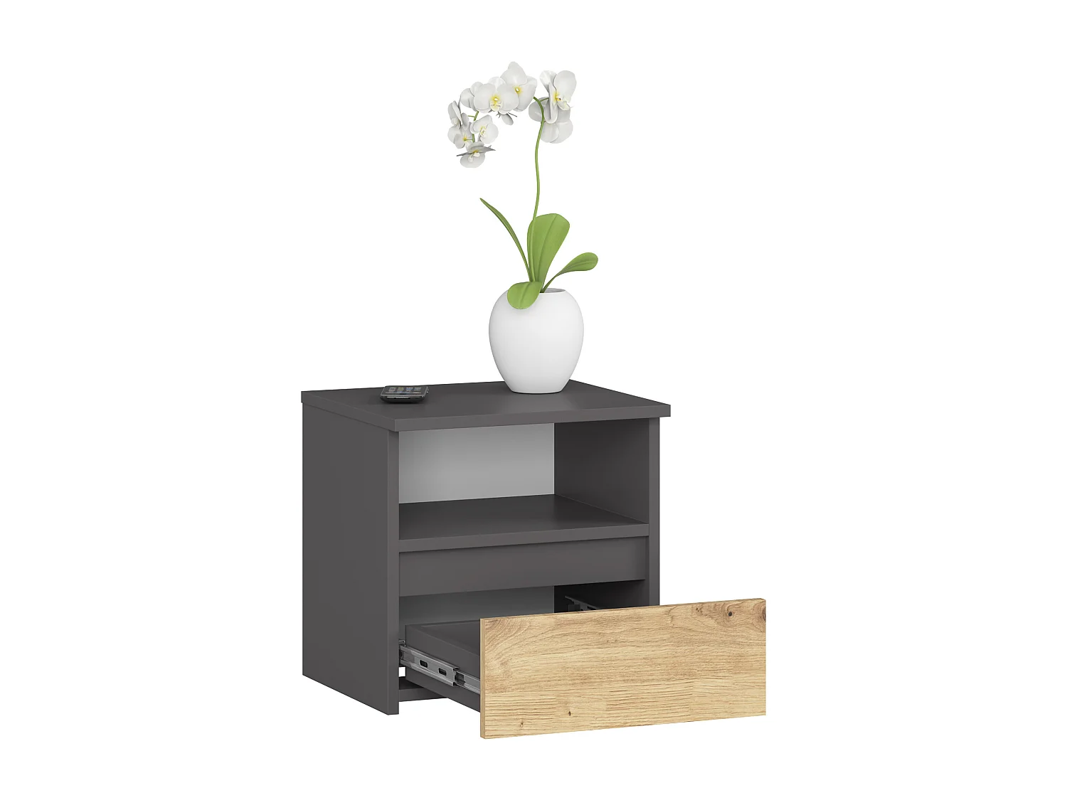 Nachtkastje CL1 met 1 Lade / AKORD Furniture Factory / Grafietgrijs - Eiken / 40 x 40 x 35 cm