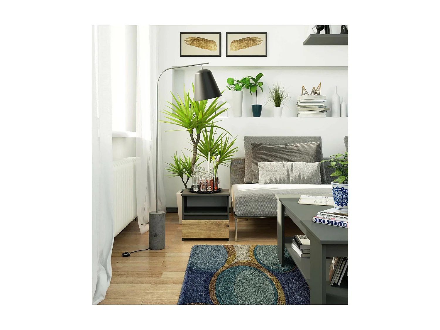 Nachtkastje CL1 met 1 Lade / AKORD Furniture Factory / Grafietgrijs - Eiken / 40 x 40 x 35 cm