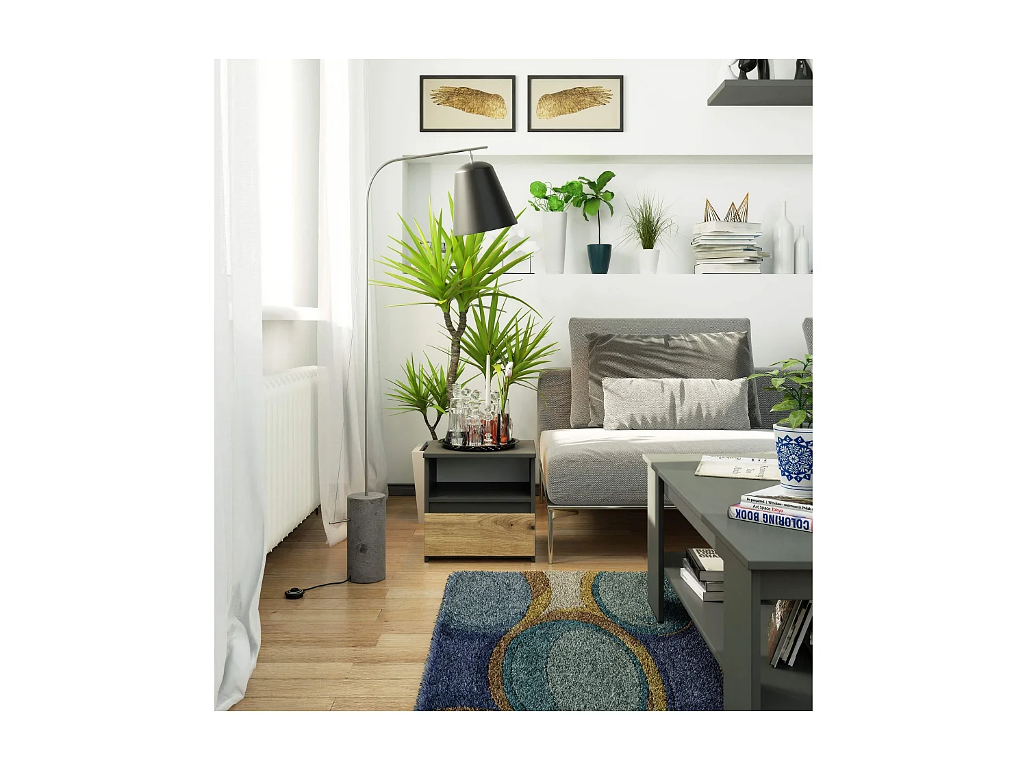 Nachtkastje CL1 met 1 Lade / AKORD Furniture Factory / Grafietgrijs - Eiken / 40 x 40 x 35 cm