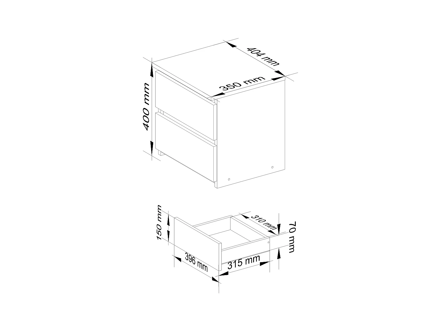 Nachttisch in minimalistischer Optik AKORD CL2 in der Farbe Weiß mit 2 Schubladen B40 x H40 x T35 cm
