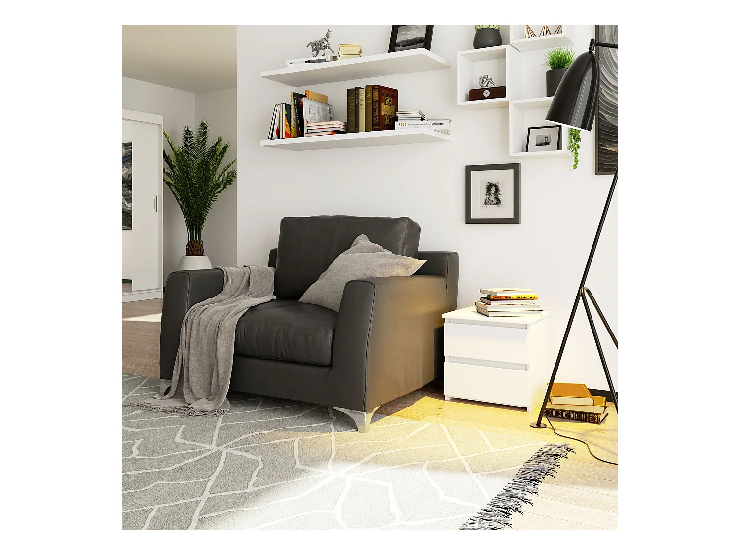 Nachttisch in minimalistischer Optik AKORD CL2 in der Farbe Weiß mit 2 Schubladen B40 x H40 x T35 cm
