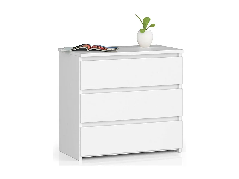 Nachttisch in minimalistischer Optik AKORD CL3 in der Farbe Weiß mit 3 Schubladen B60 x H57 x T35 cm