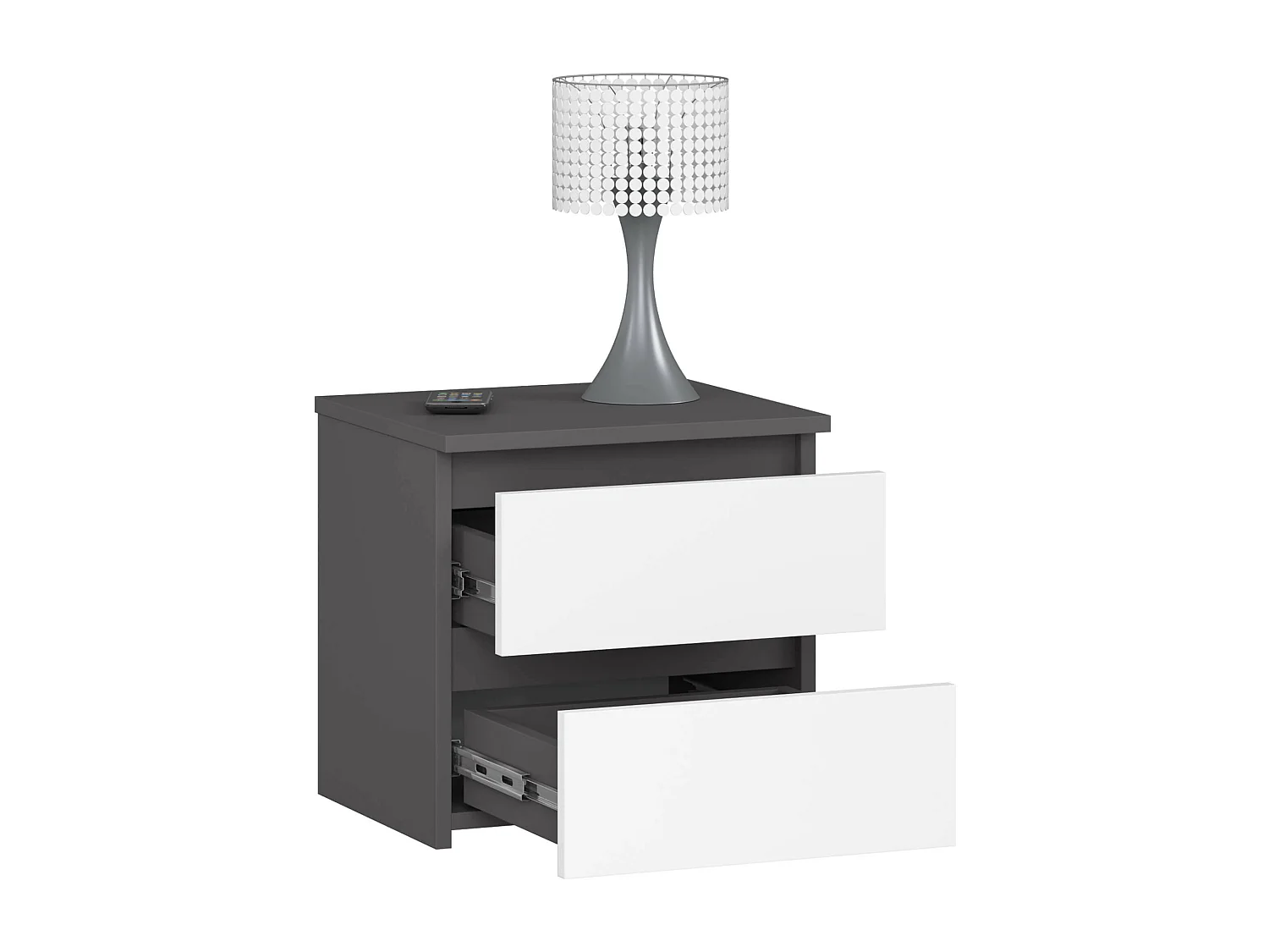 Stijlvolle Grafiet Grijze en Witte Commode - 2 Laden - Compact - Zelfmontage - Praktische Opbergruimte