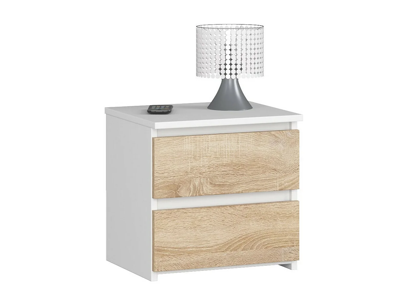 Moderne Tweekleurige Nachtkastje - 2 Lades - Wit & Sonoma Eiken - 40x40x35 cm