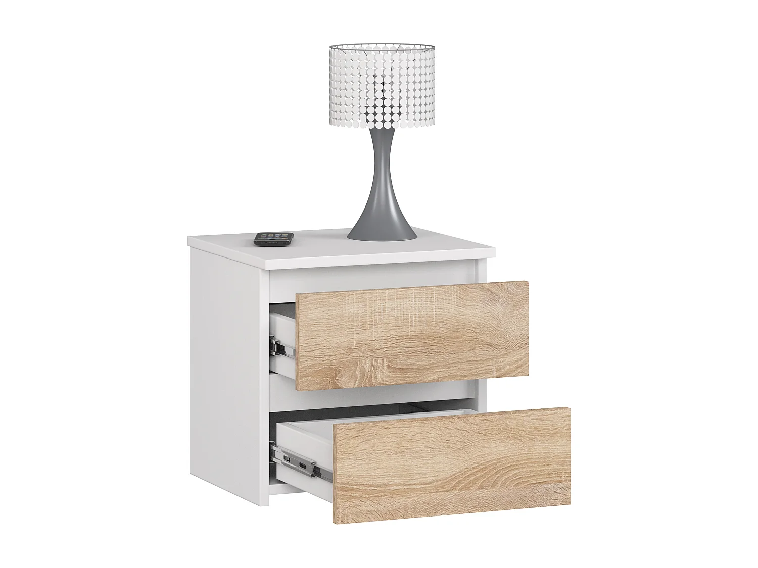 Nachtkastje CL2 met 2 Lades / AKORD Furniture Factory / Wit – Sonoma Eik / 40 x 40 x 35 cm