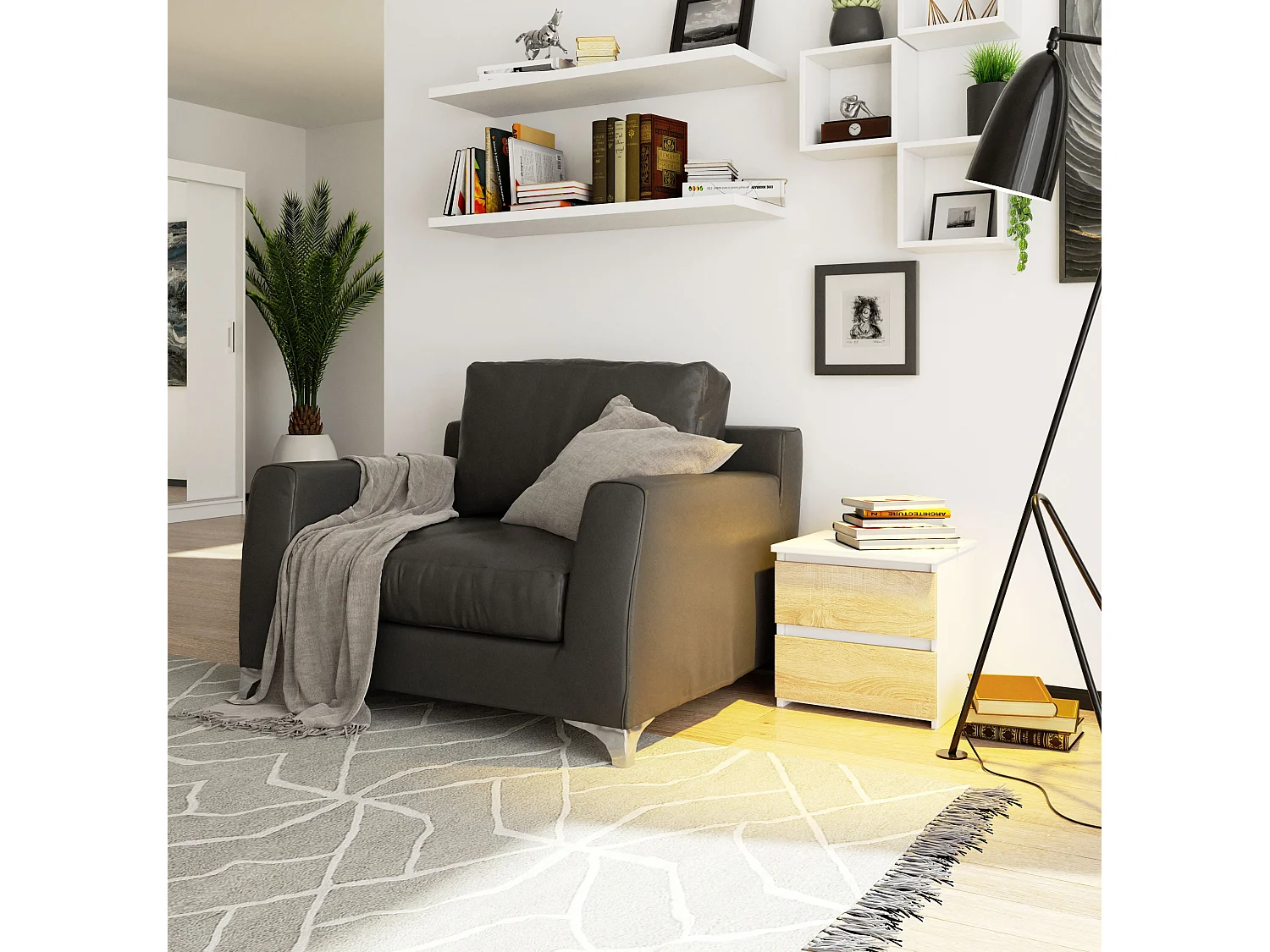 Nachtkastje CL2 met 2 Lades / AKORD Furniture Factory / Wit – Sonoma Eik / 40 x 40 x 35 cm