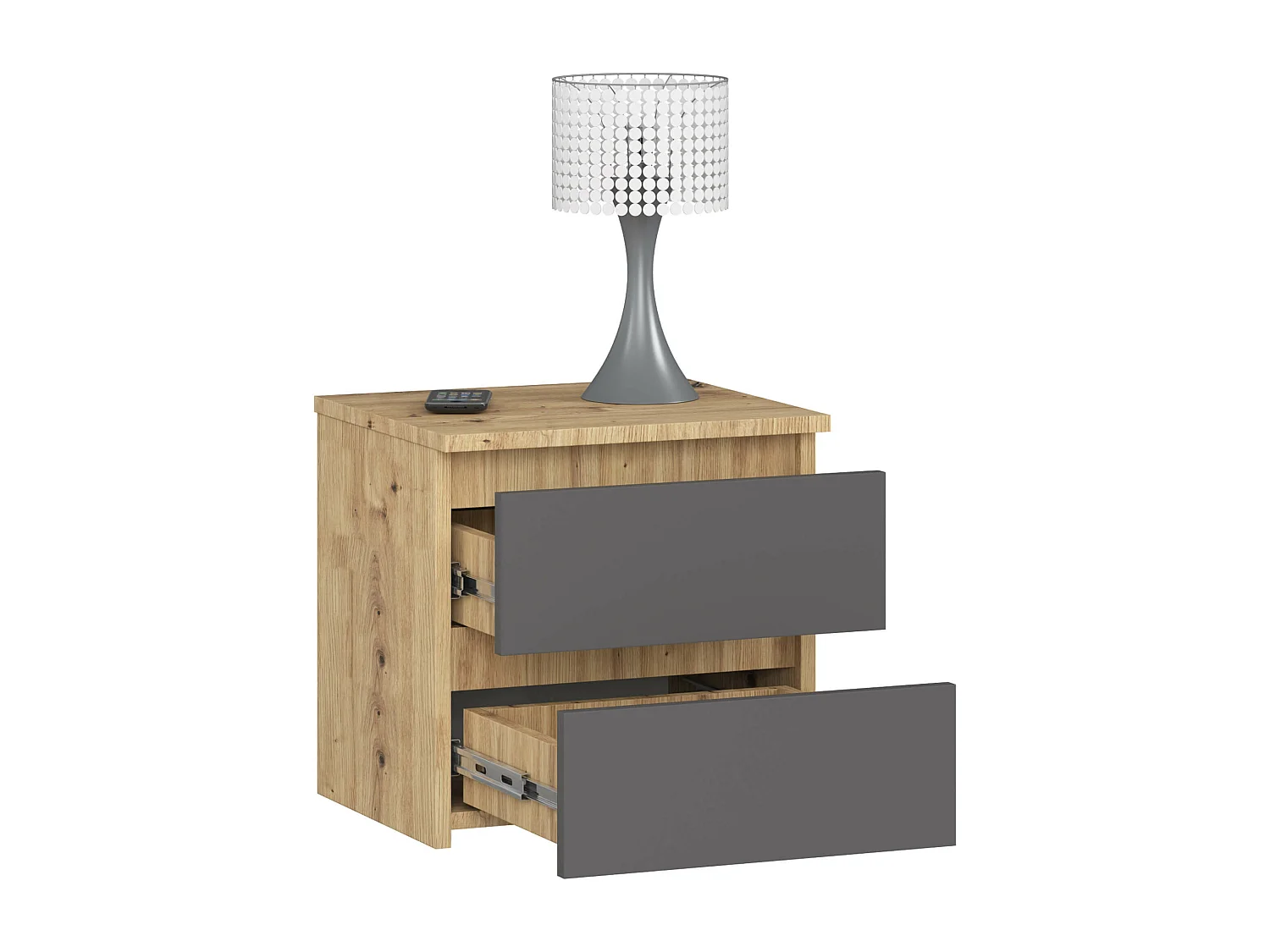 Staande Commode 2 Lades - Artisan Eiken & Grafietgrijs | Zelfmontage | Blokkeerbare Lades