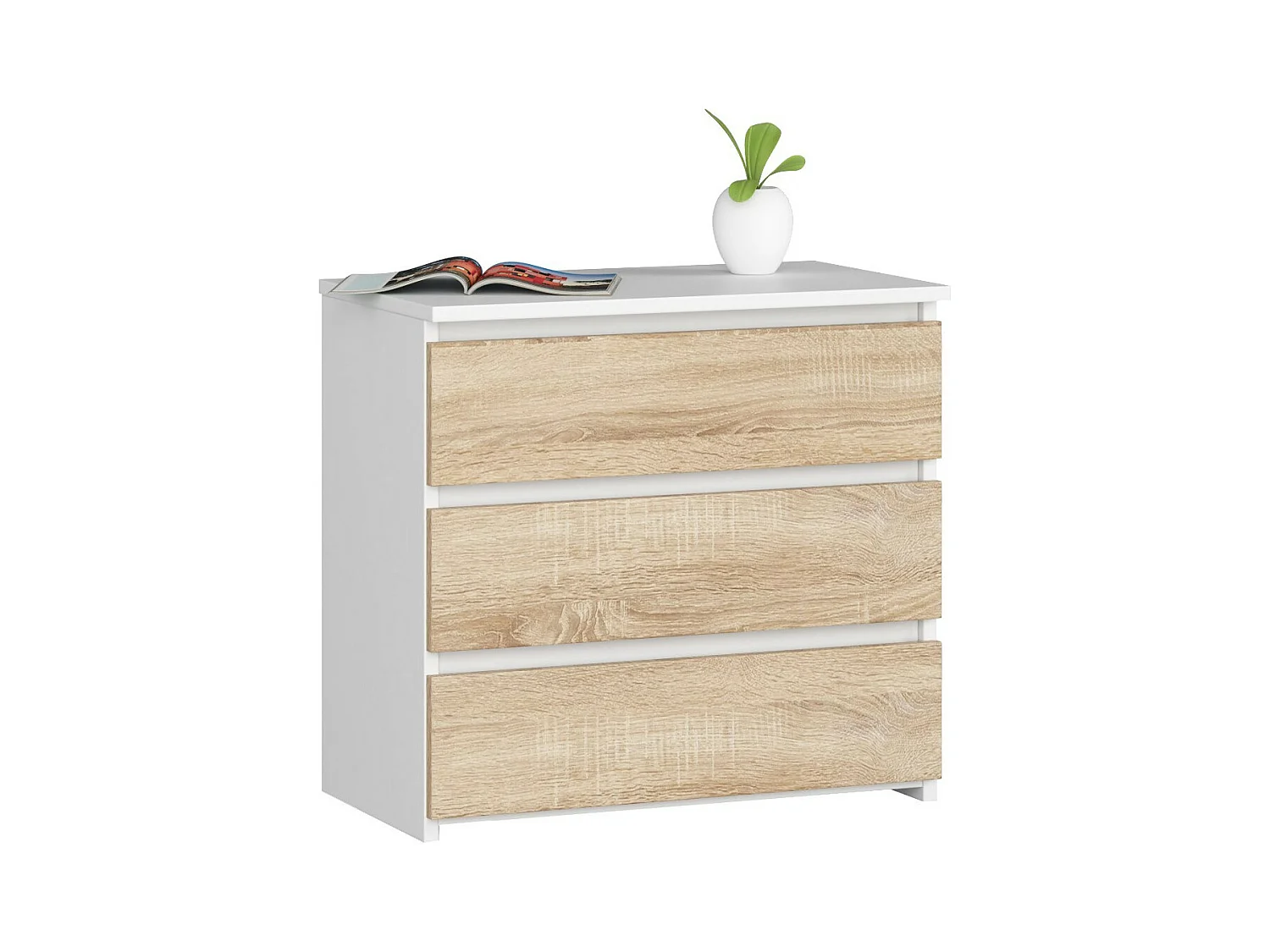Table de chevet AKORD CL3 Blanche 60 cm 3 tiroirs façade Chêne Sonoma 60x35x57 cm