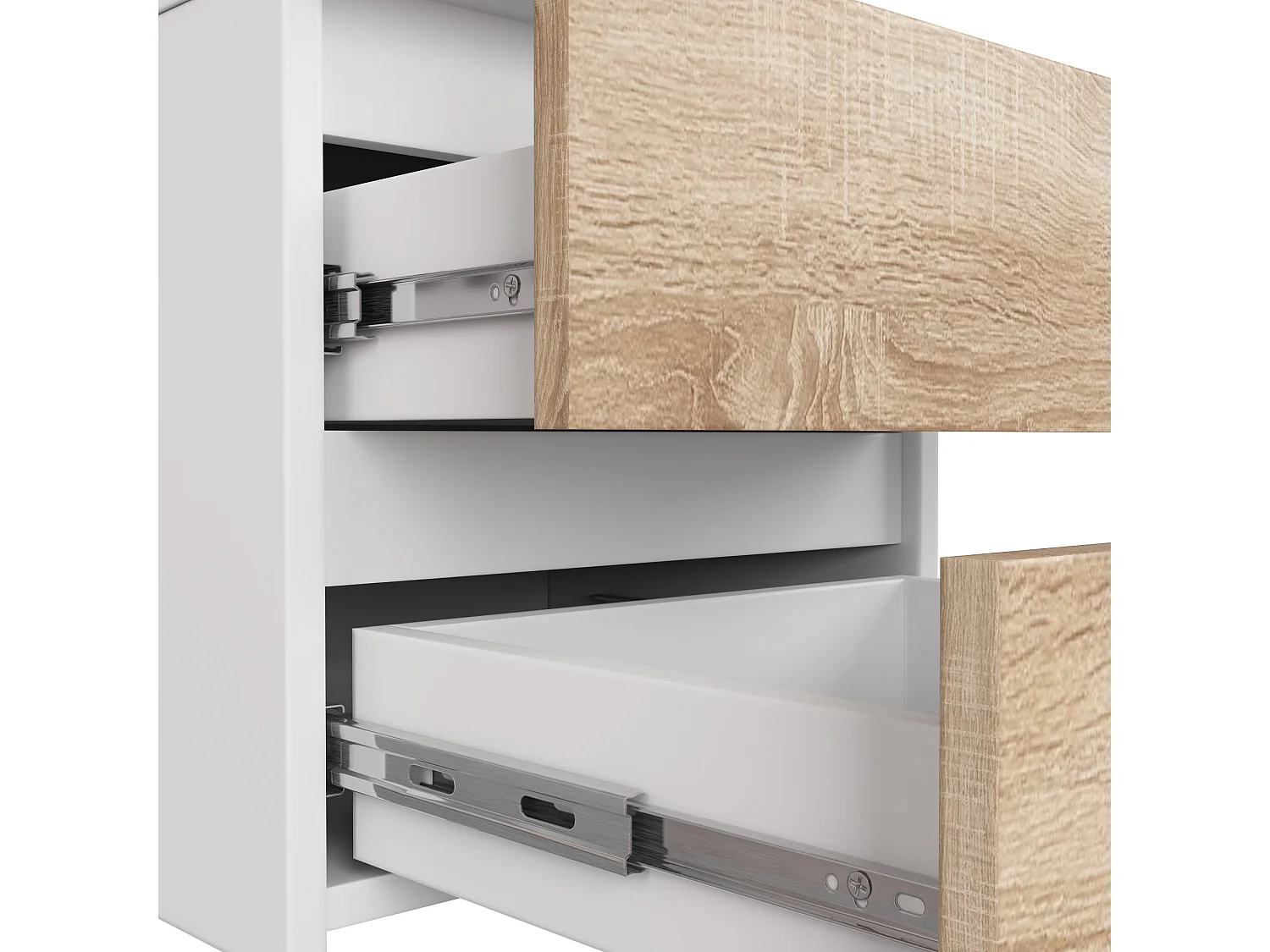 Nachttisch in minimalistischer Optik AKORD CL3 in der Farbe Weiß mit 3 Schubladen Front Sonoma-Eiche B60 x H57 x T35 cm