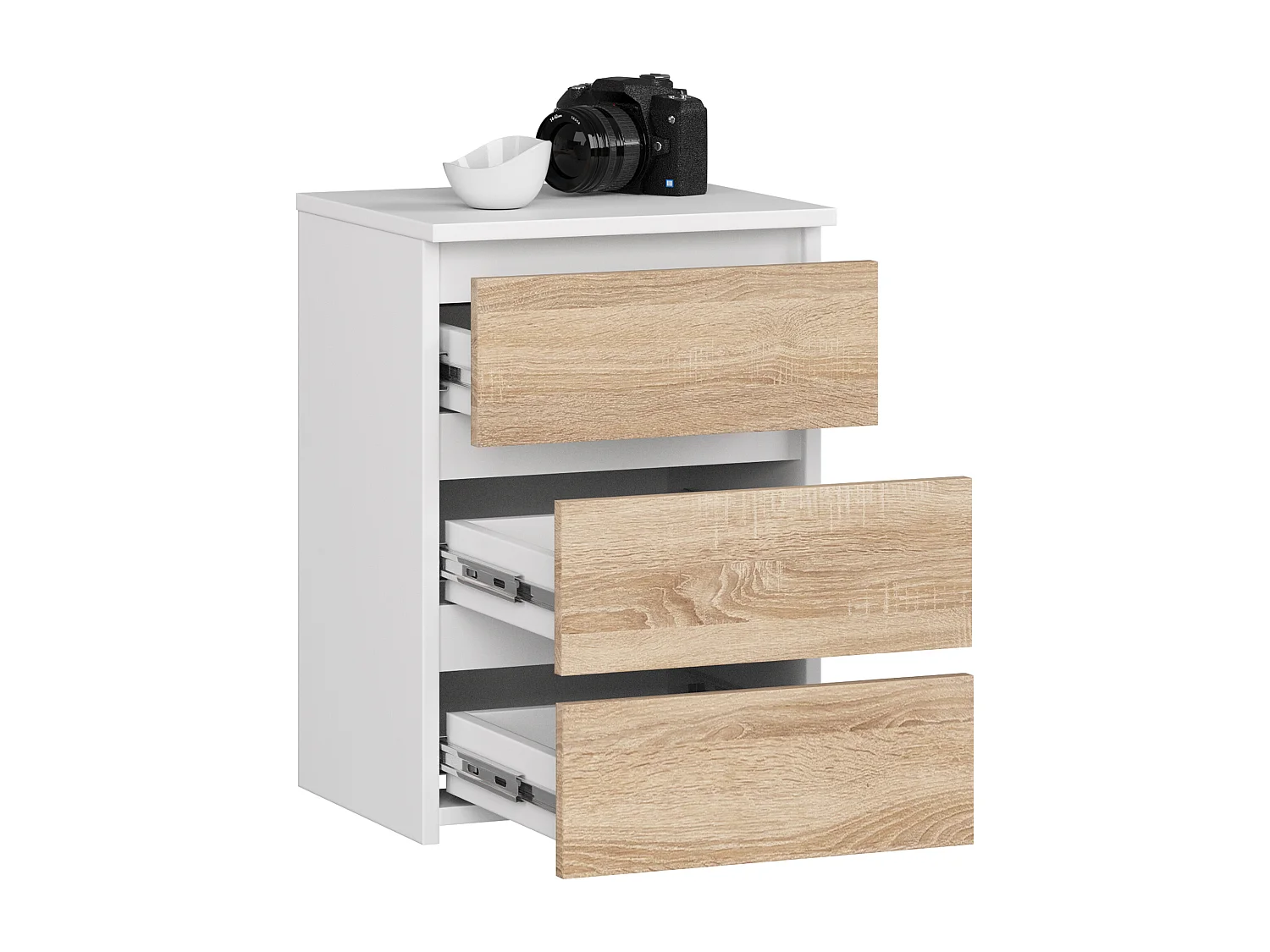 Table de chevet AKORD CL3 Blanche 40 cm 3 tiroirs façade Chêne Sonoma 40x35x57 cm