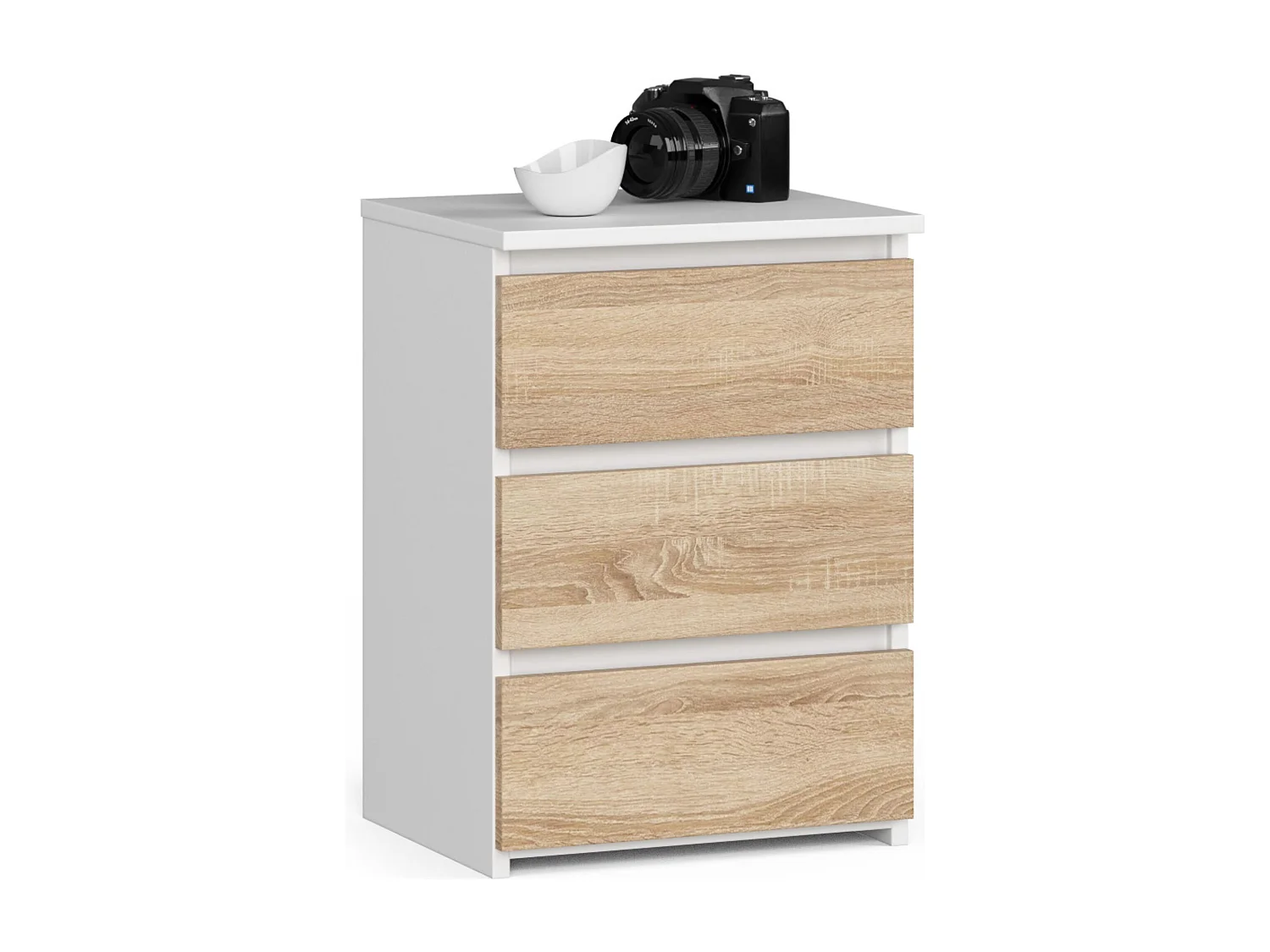 Comodino AKORD CL3 Bianca 40 cm 3 cassetti inserto frontale Sonoma Quercia 40x35x57 cm