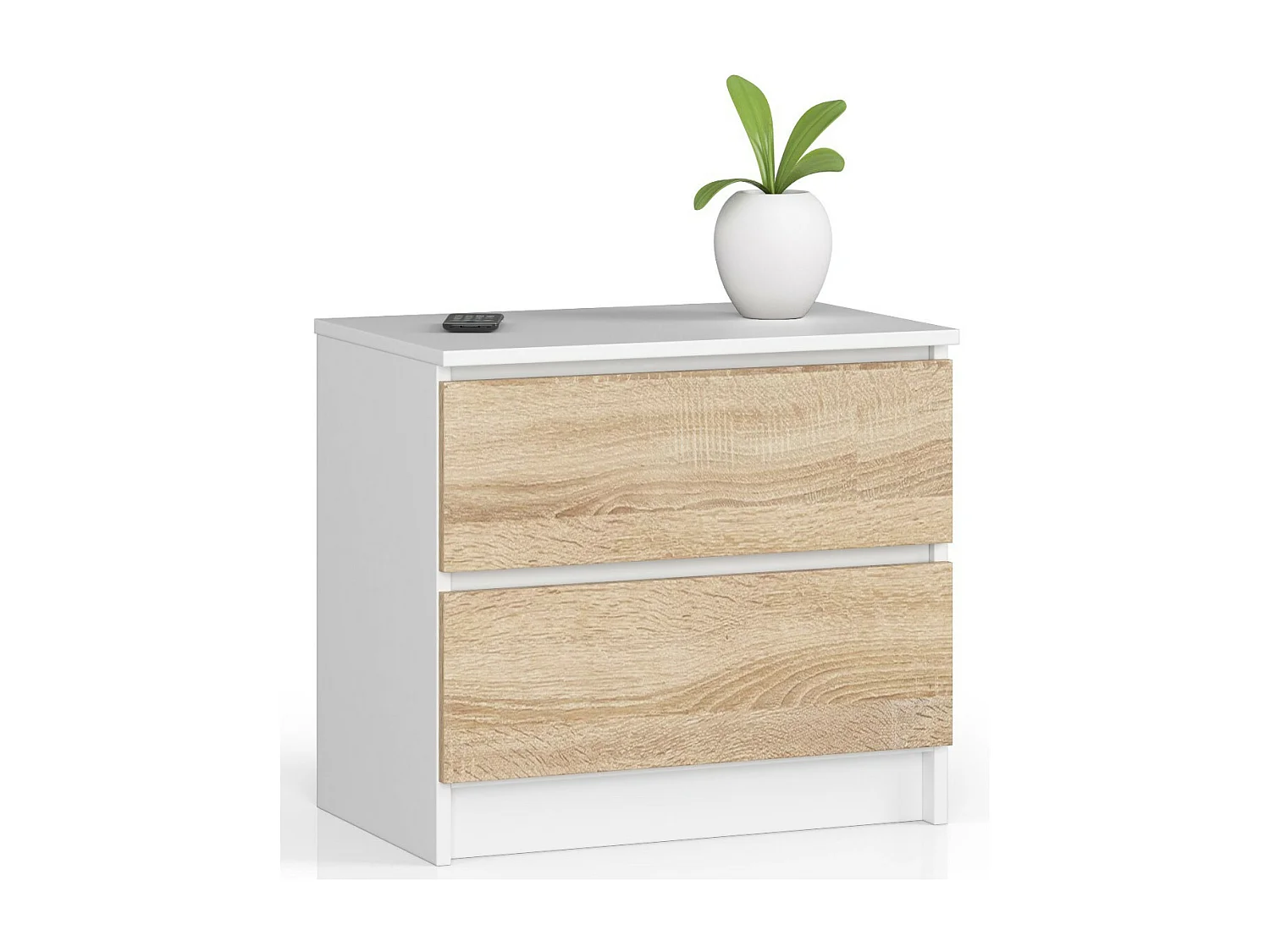 Comodino AKORD K60 Bianca 60 cm 2 cassetti inserto frontale Sonoma Quercia 60x40x55 cm