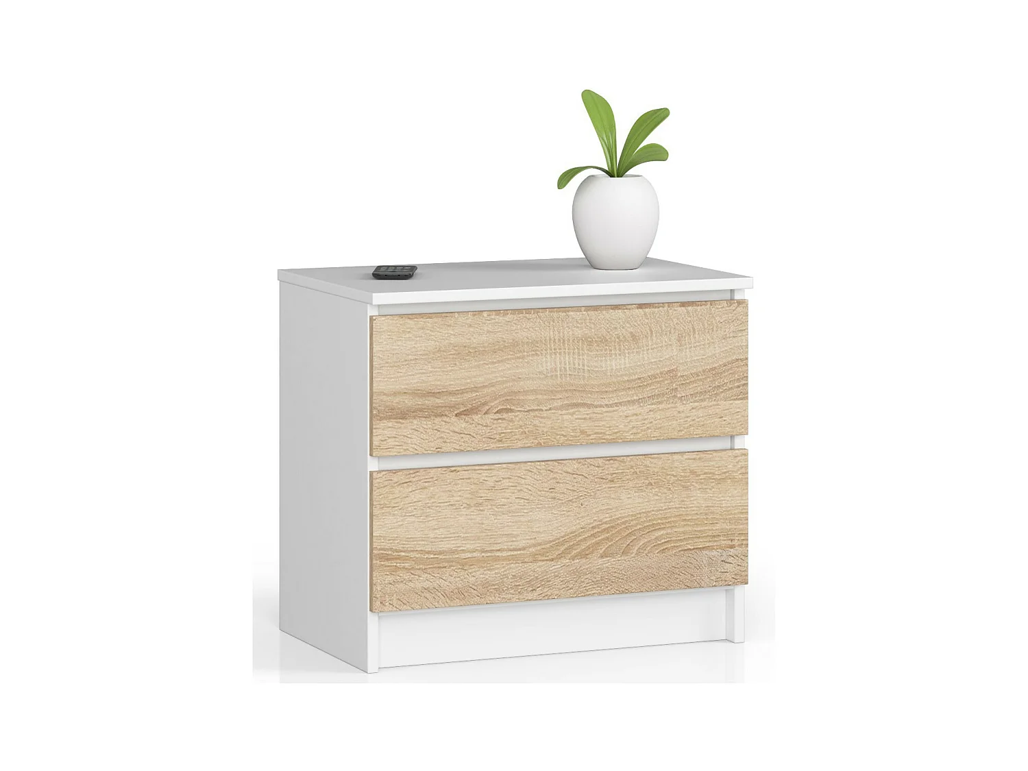 Table de chevet AKORD K60 Blanche 60 cm 2 tiroirs façade Chêne Sonoma 60x40x55 cm