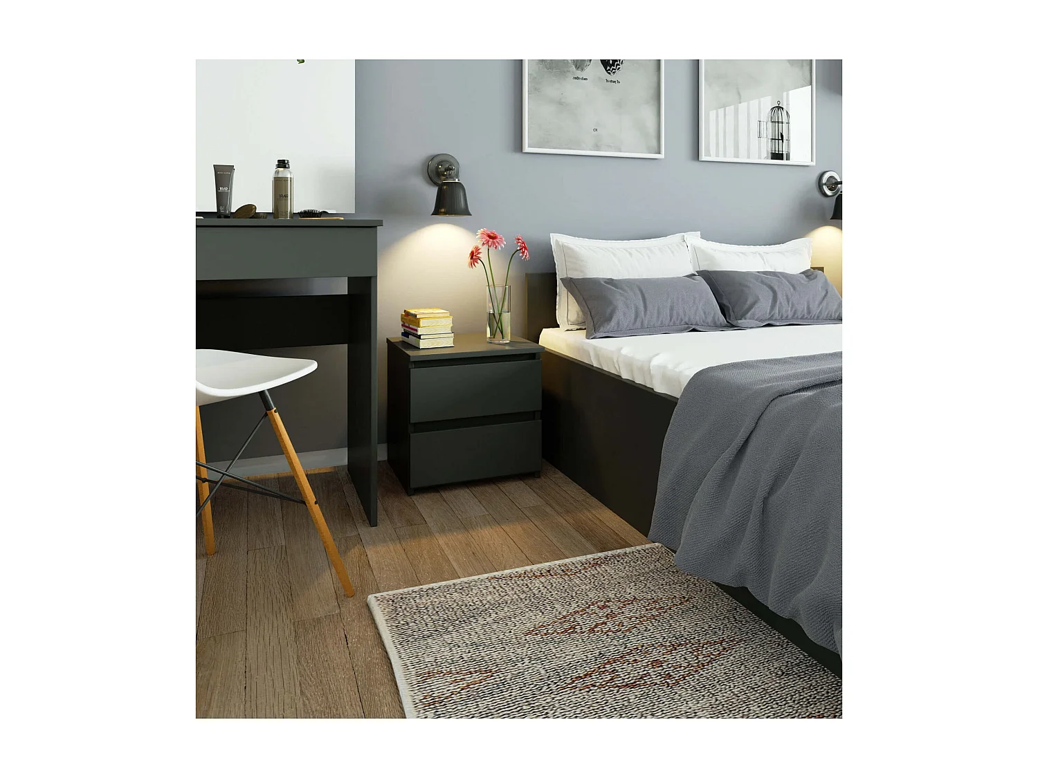 Table de chevet AKORD CL2 Gris Graphite 40 cm 2 tiroirs façade Gris Graphite 40x35x40 cm