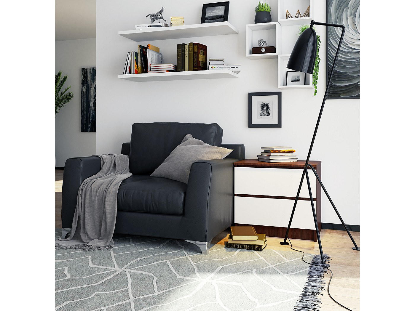 Comodino CLIPOP Con 3 Cassetti E Luci LED - Bianco Lucido, Design Moderno Con Vano Ribaltabile Per Camera Da Letto