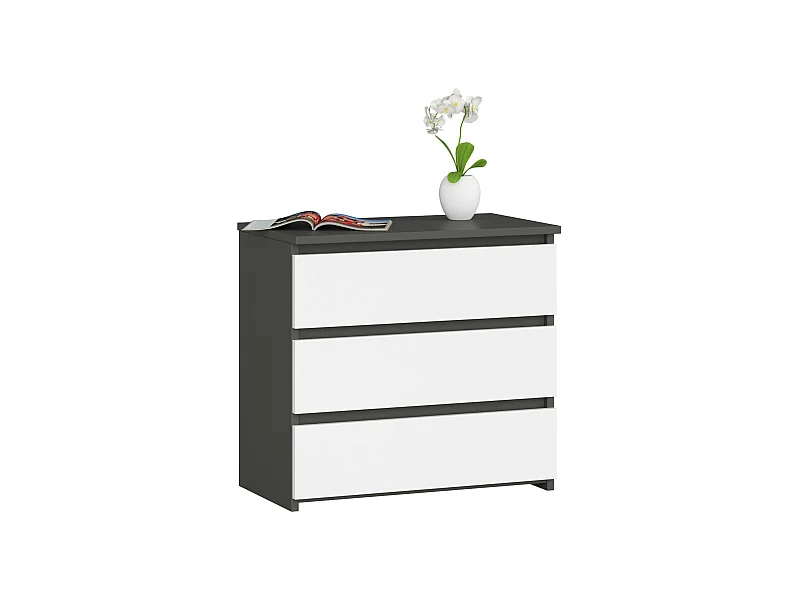 Nachtkastje CL3 met 3 Lades / AKORD Furniture Factory / Grafietgrijs - Wit / 60 x 57 x 35 cm