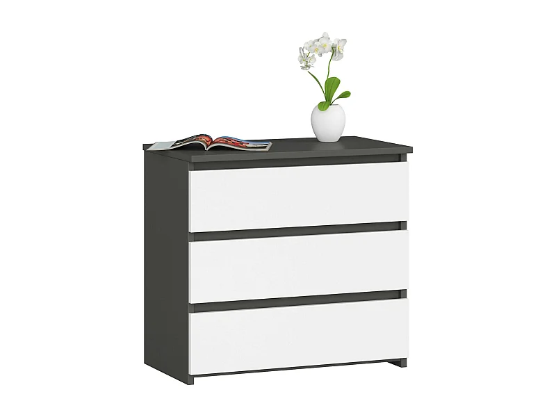 Nachtkastje CL3 met 3 Lades / AKORD Furniture Factory / Grafietgrijs - Wit / 60 x 57 x 35 cm