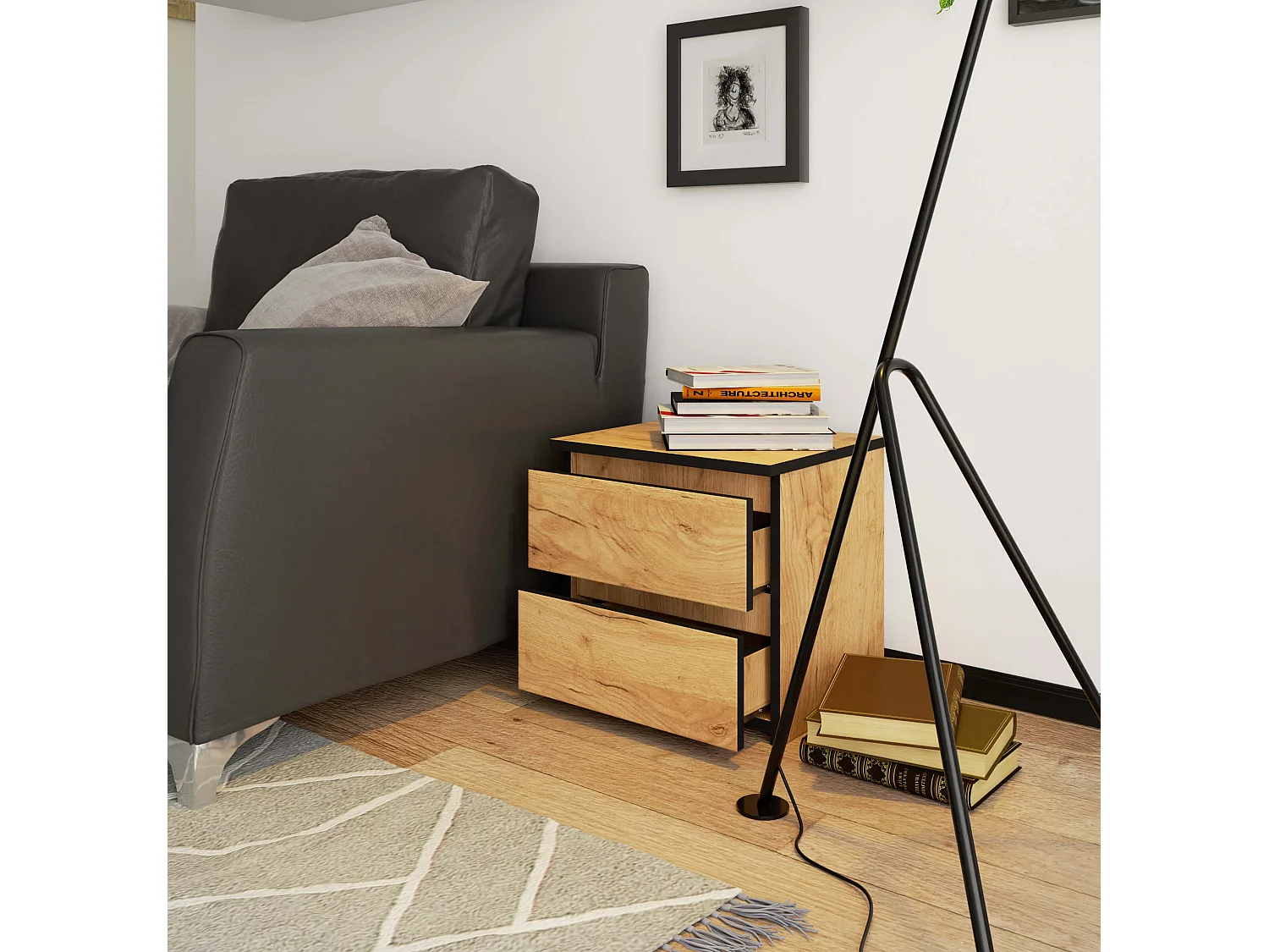 Nachtkastje CL2 met 2 Lades / AKORD Furniture Factory / Craft Eik / 40 x 40 x 35 cm