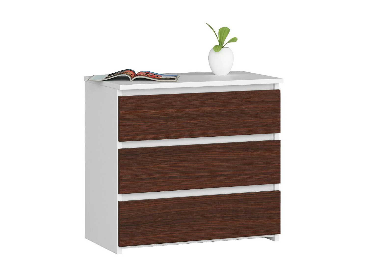 Table de chevet AKORD CL3 Blanche 60 cm 3 tiroirs façade Wengé 60x35x57 cm
