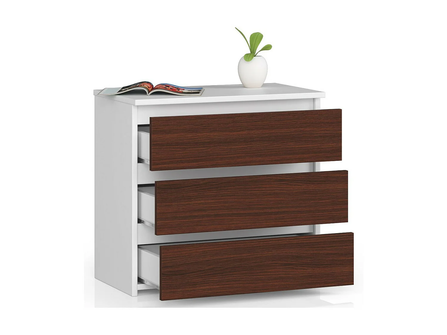 Table de chevet AKORD CL3 Blanche 60 cm 3 tiroirs façade Wengé 60x35x57 cm