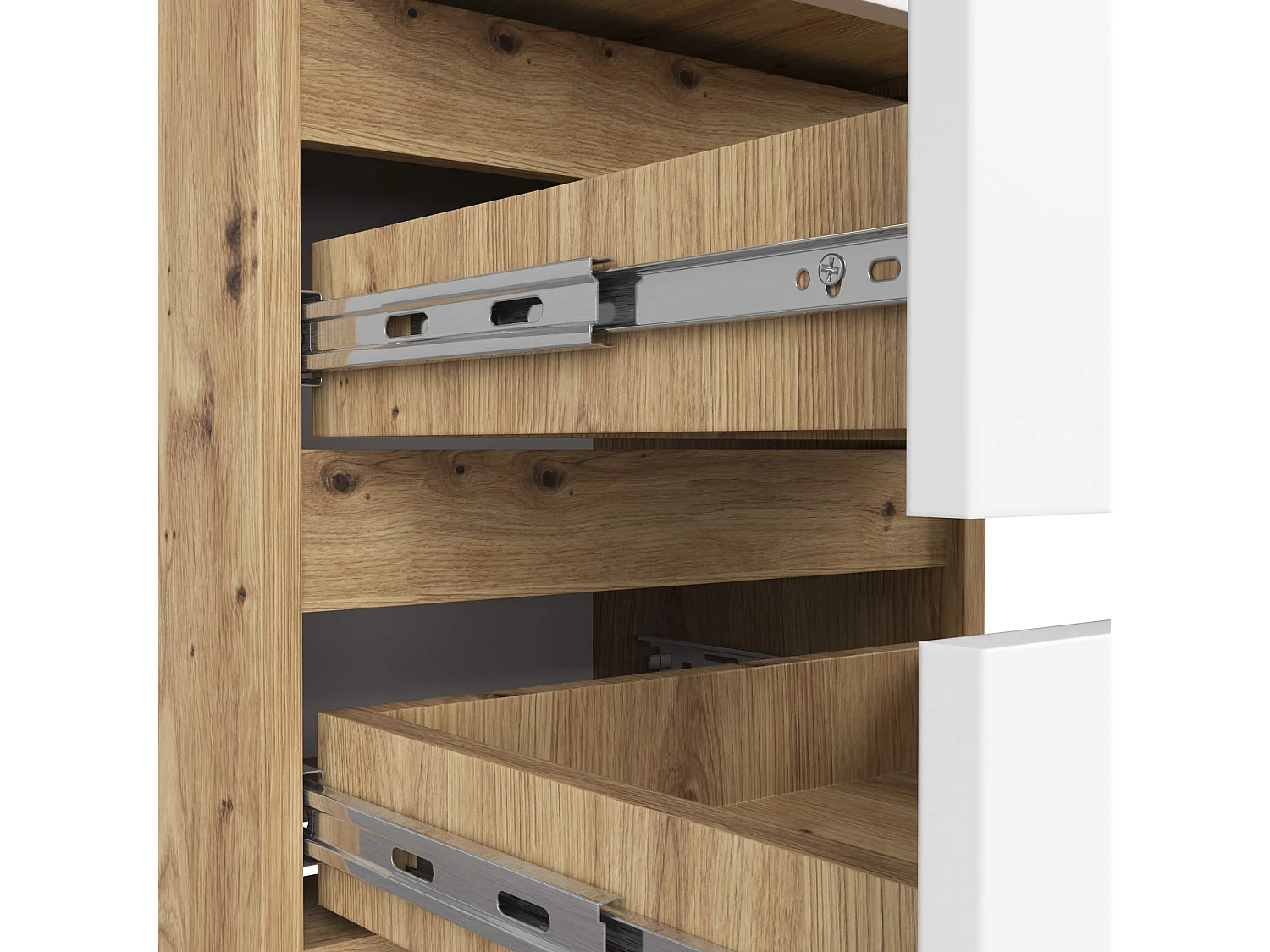 Comodino AKORD CL3 Quercia Artisan 40 cm 3 cassetti inserto frontale Bianco 40x35x57 cm