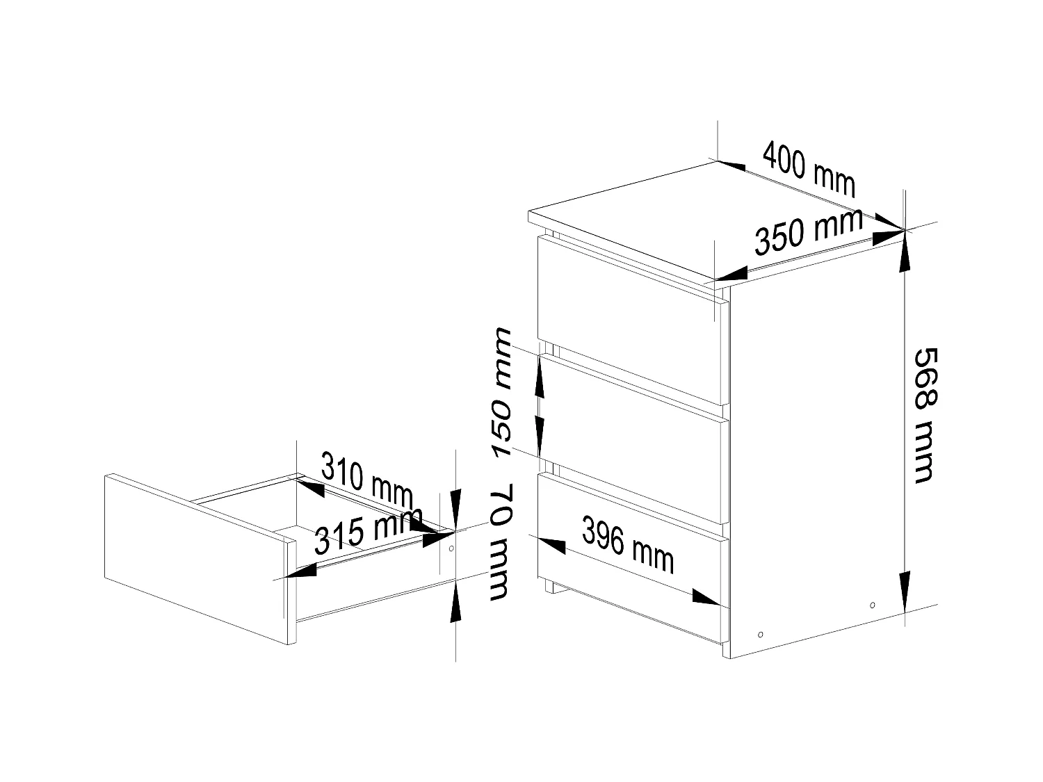 Szafka nocna AKORD CL3 Dąb Artisan 40 cm 3 szuflady kolor Dąb Artisan mat 40x35x57 cm