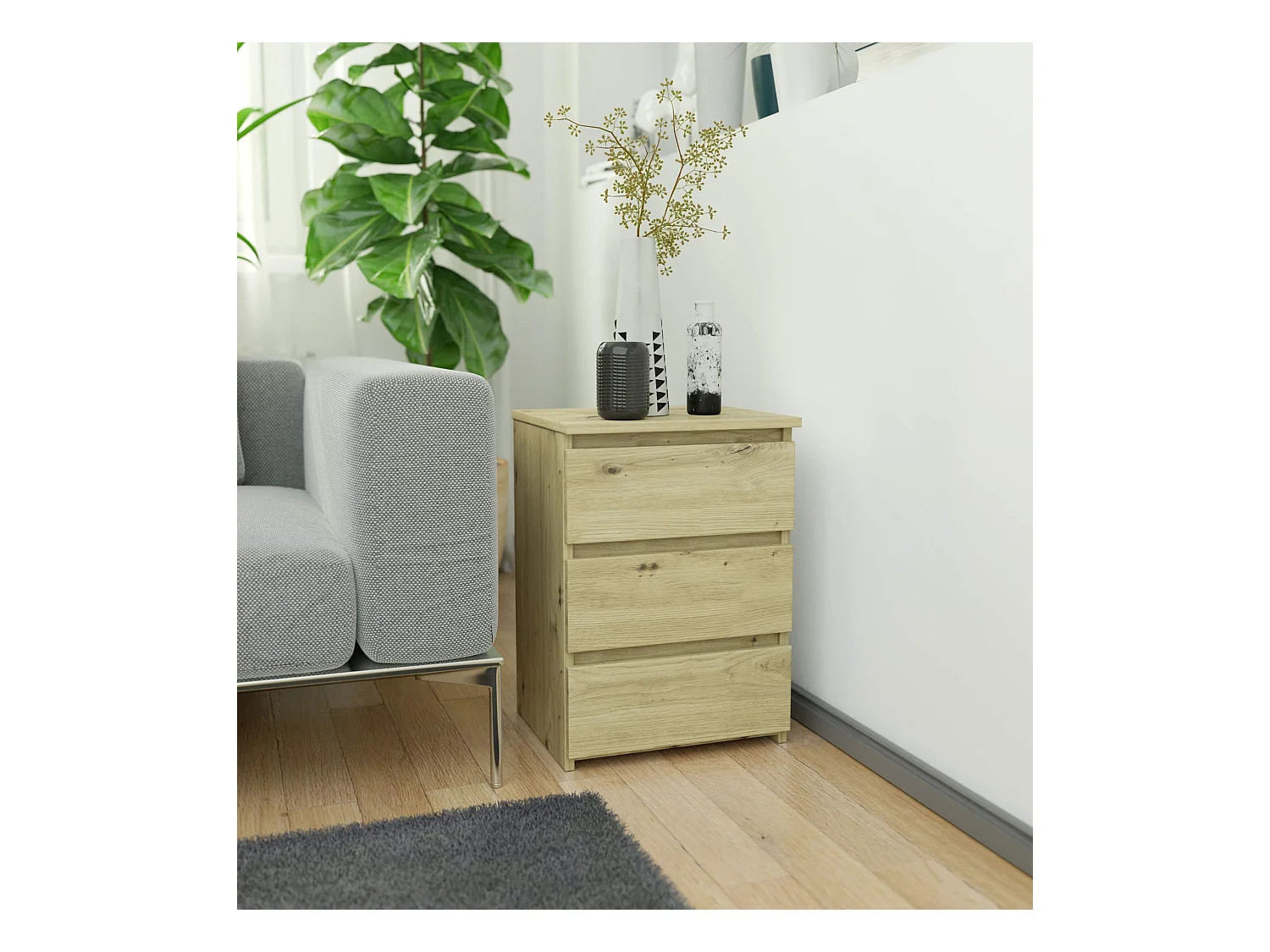 Szafka nocna AKORD CL3 Dąb Artisan 40 cm 3 szuflady kolor Dąb Artisan mat 40x35x57 cm