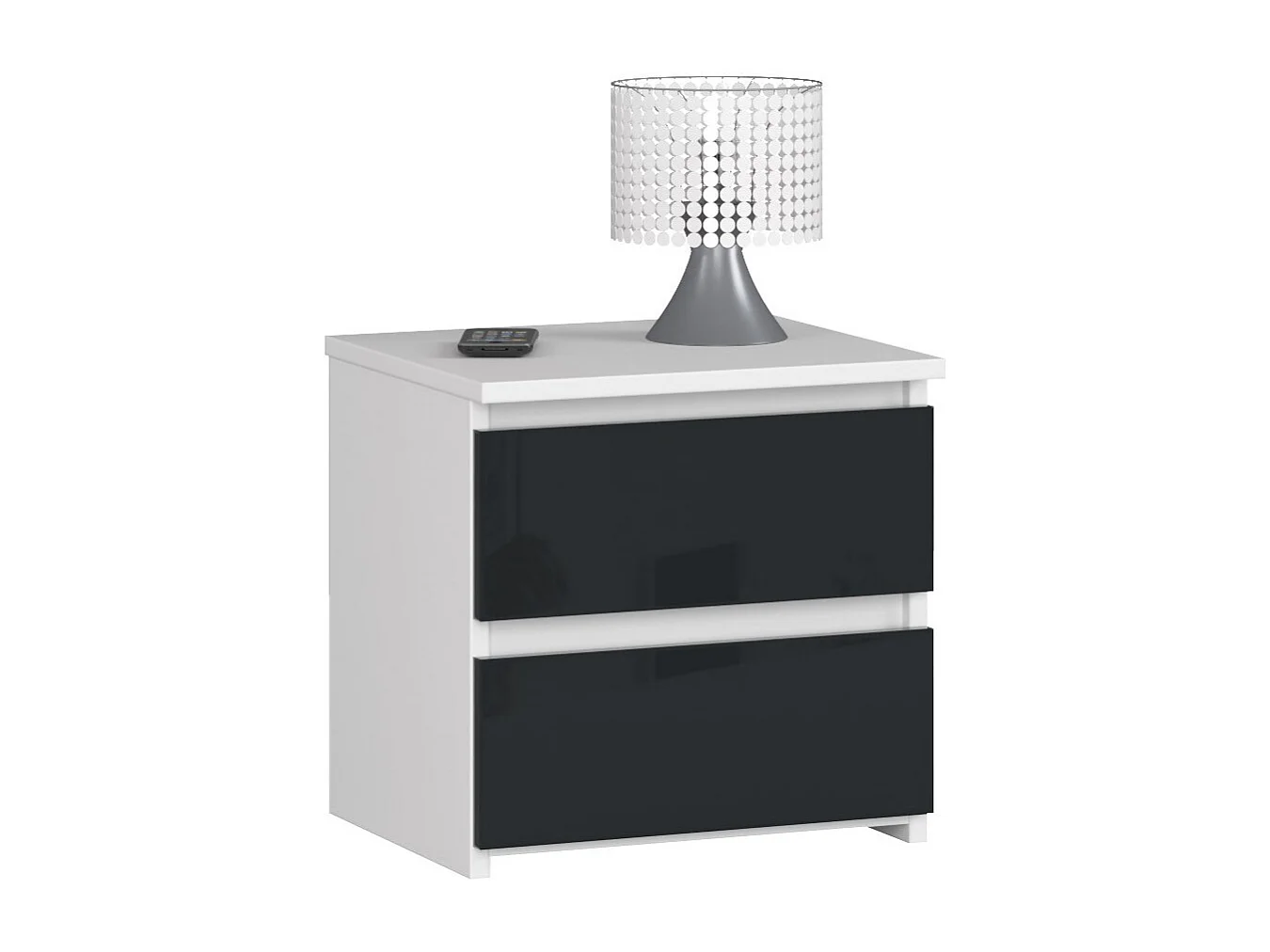 Table de chevet AKORD CL2 Blanche 40 cm 2 tiroirs façade Graphite Brillant 40x35x40 cm