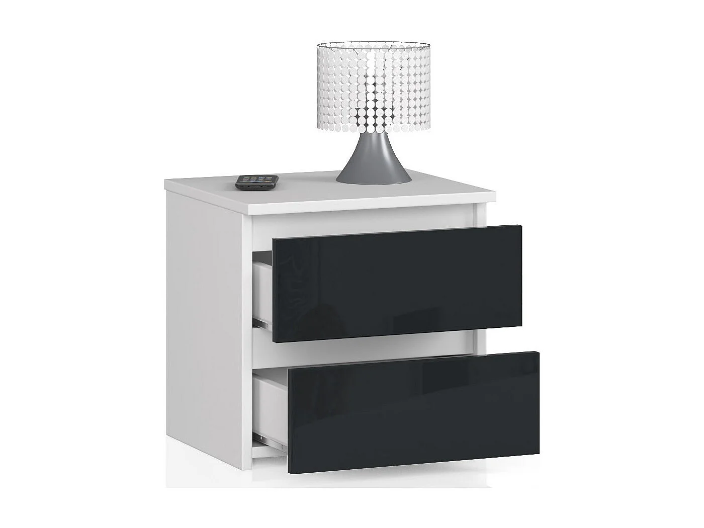 Table de chevet AKORD CL2 Blanche 40 cm 2 tiroirs façade Graphite Brillant 40x35x40 cm