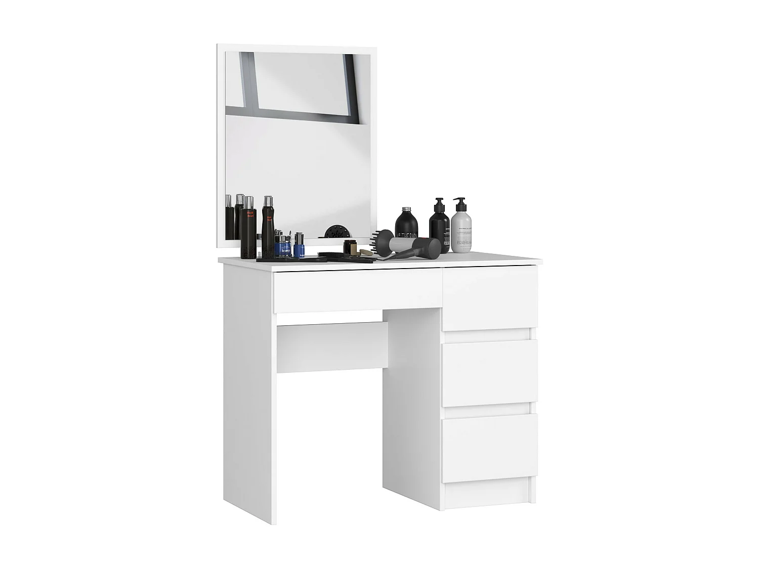 Toaletka AKORD T6 Biała 90 cm z lustrem 500x600 prawa 4 szuflady kolor Biały mat 90x50x142 cm